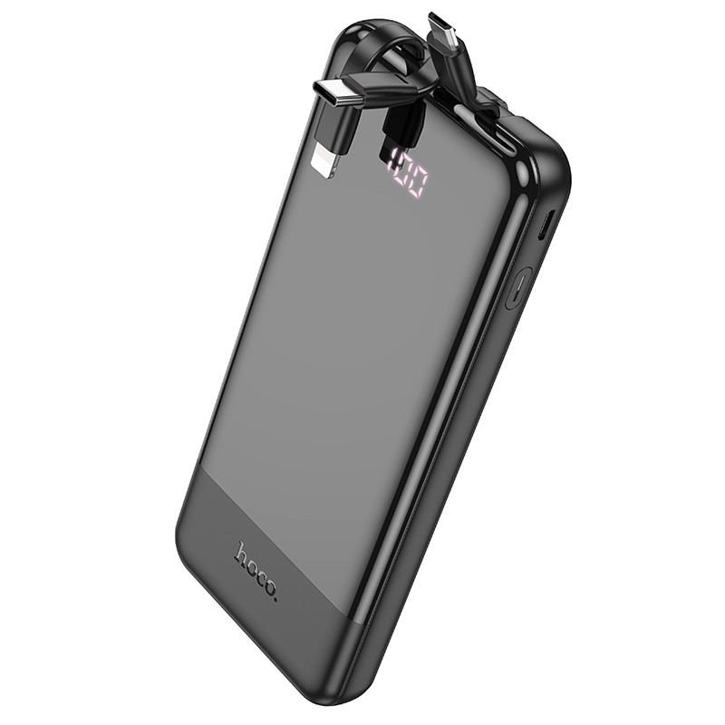 Зовнішній акумулятор HOCO J114 Charger power bank with cable and digital display(10000mAh) Black (6942007601856)