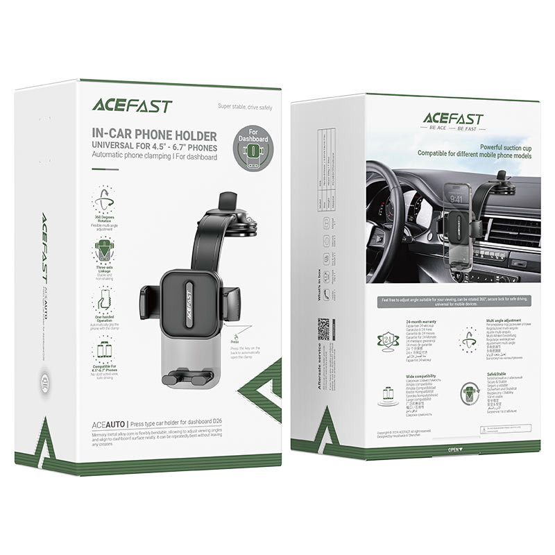Автотримач для телефона ACEFAST D26 press type car holder for dashboard Black (6974316283041)