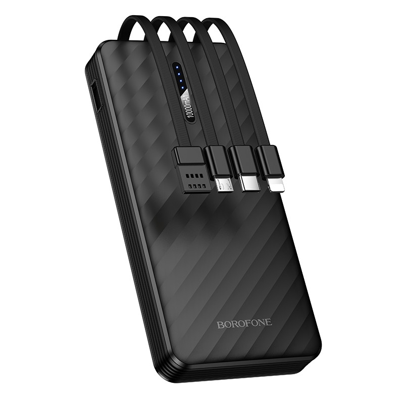 Зовнішній акумулятор BOROFONE BJ84 Smooth power bank with four cables(10000mAh) Black (6941991126161)
