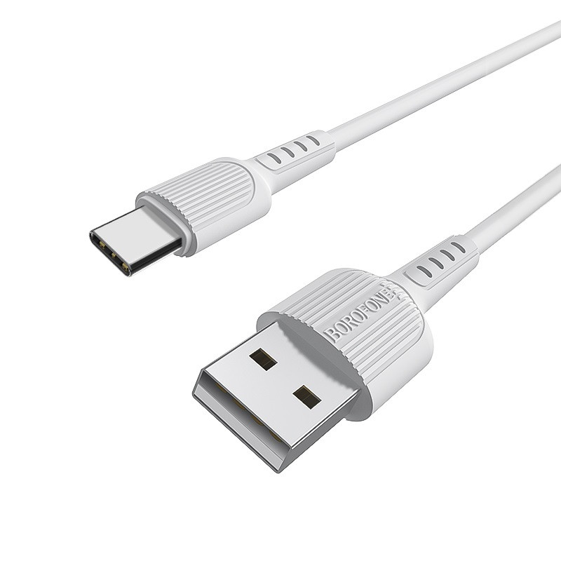 Кабель BOROFONE BX16 USB to Type-C 2A, 1m, PVC, TPE connectors, White (6957531099468)