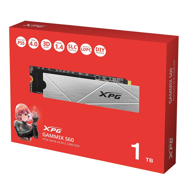 Накопичувач SSD M.2 ADATA GAMMIX S60 1TB 2280 PCIe 4x4 NVMe 3D NAND Read/Write:5000/3200 MB/sec (AGAMMIXS60-1T-CS)