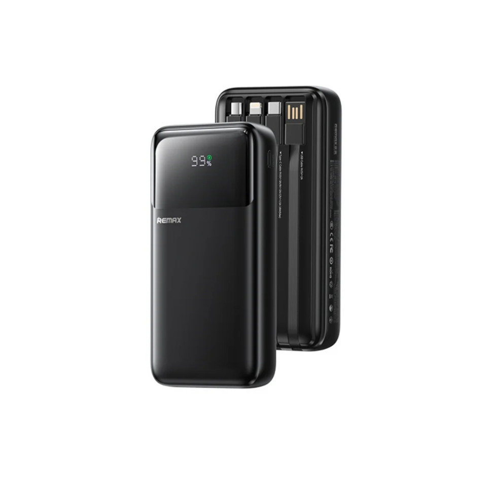 Зовнішній акумулятор REMAX 20W+22.5W with 3 Fast Charging Cable Power Bank 20000mAh FCP-2 Black (6954851247005)