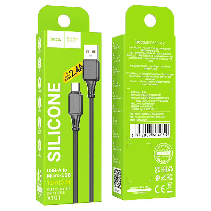 Кабель HOCO X101 Assistant silicone charging data cable Micro Black (6942007604055)