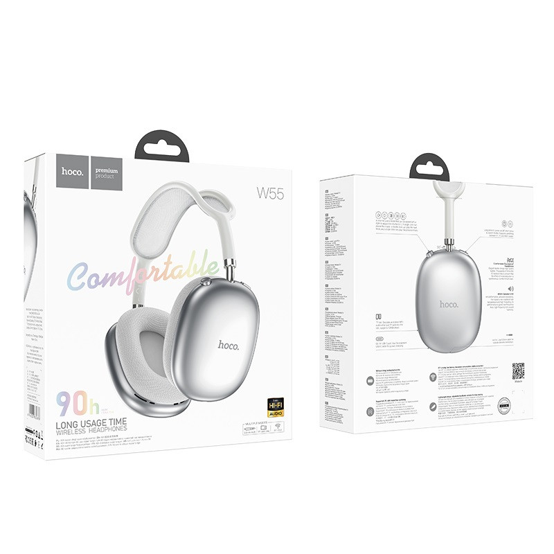 Бездротові накладні навушники HOCO W55 Pleasing BT headphones Silver (6942007632676)