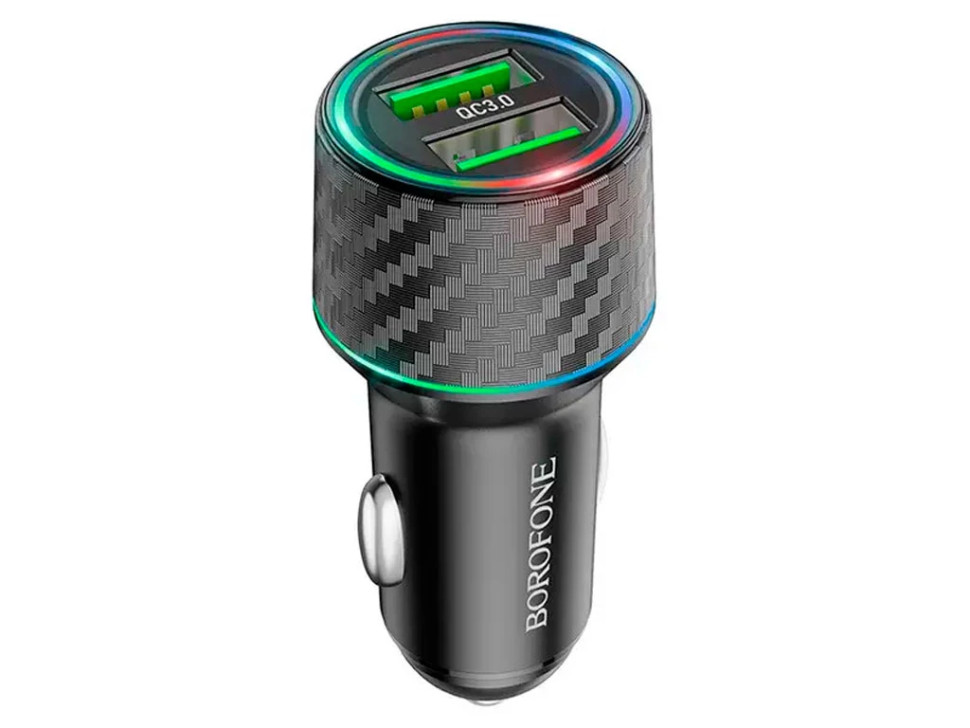 Автомобільний зарядний пристрій BOROFONE BZ21A Brilliant 36W dual port QC3.0 car charger Black (6941991101205)