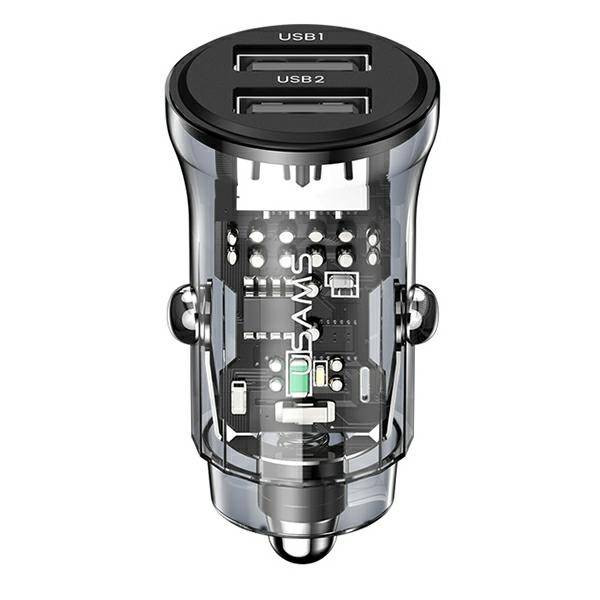 Автомобільний зарядний пристрій Usams US-CC162 C31 15W Transparent Dual USB A+A Mini Car Charger (CC162CC01)
