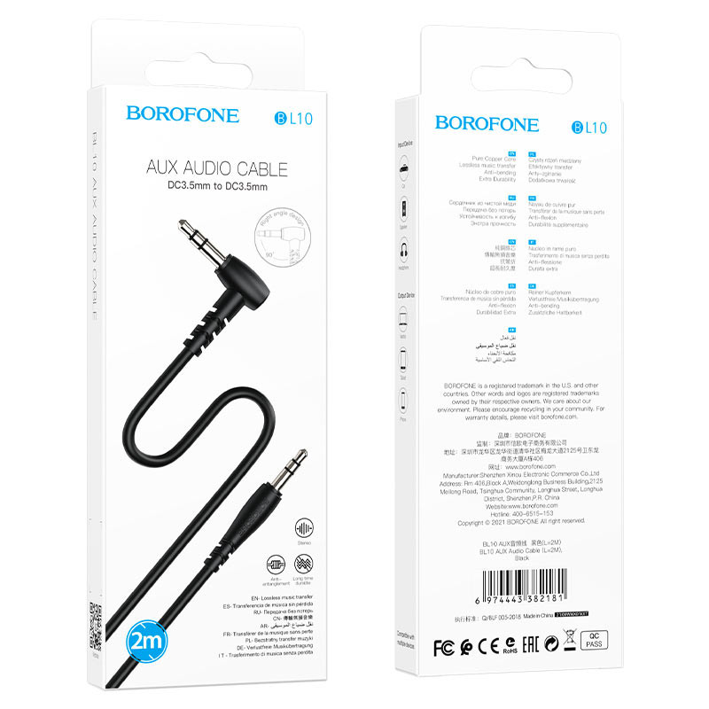 Аудіокабель BOROFONE BL10 AUX audio cable 2m Black (6974443382181)