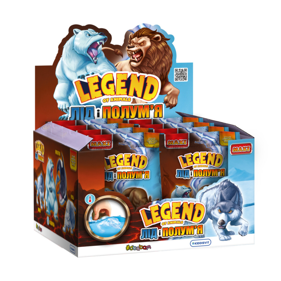 Дисплей стретч-іграшок серії "LEGEND OF ANIMALS МАКСІ"  -  ЛІД І ПОЛУМ’Я (8 шт)