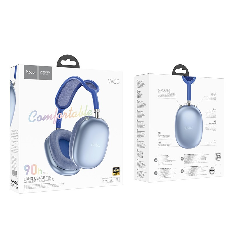 Бездротові накладні навушники HOCO W55 Pleasing BT headphones Sky Blue (6942007632690)