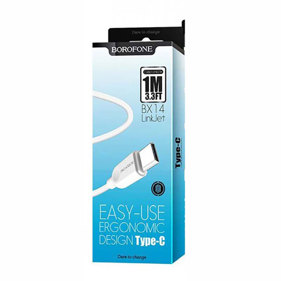 Кабель BOROFONE BX14 USB to Type-C 2.4A, 1m, PVC, TPE connectors, White (6957531089995)