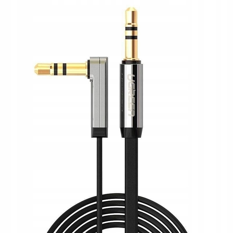 Аудіокабель UGREEN AV119 3.5mm Male to 3.5mm Male Straight to angle flat Cable  2m (Black)(UGR-10599) (UGR-10599)