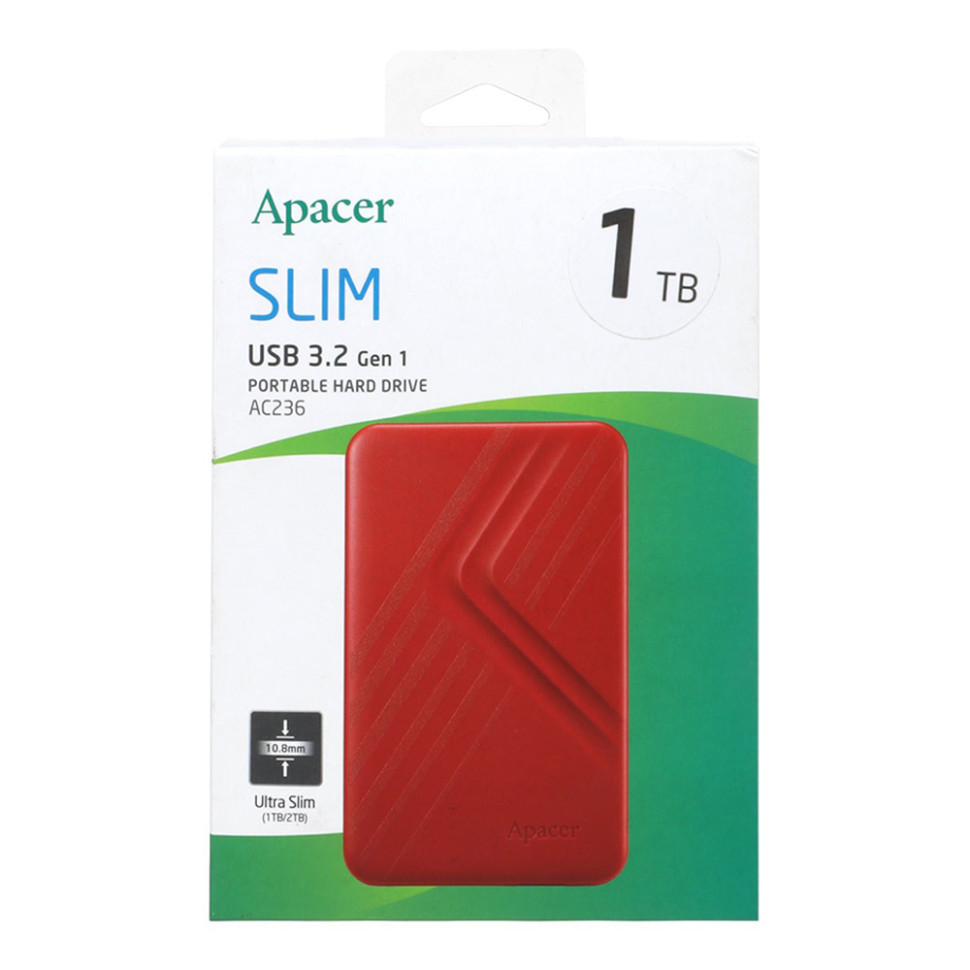 Зовнішній жорсткий диск PHD External 2.5'' Apacer USB 3.2 Gen. 1 AC236 1Tb Red (color box) (AP1TBAC236R-1)