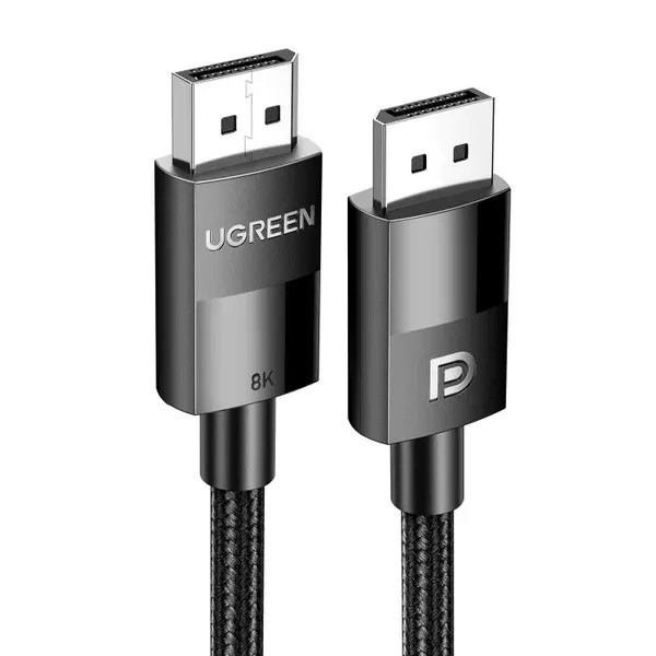 Кабель UGREEN DP114 DP Male to Male DP1.4 8K Round Cable ABS Shell Braid 1.5m (Black) (UGR-80391) (UGR-80391)