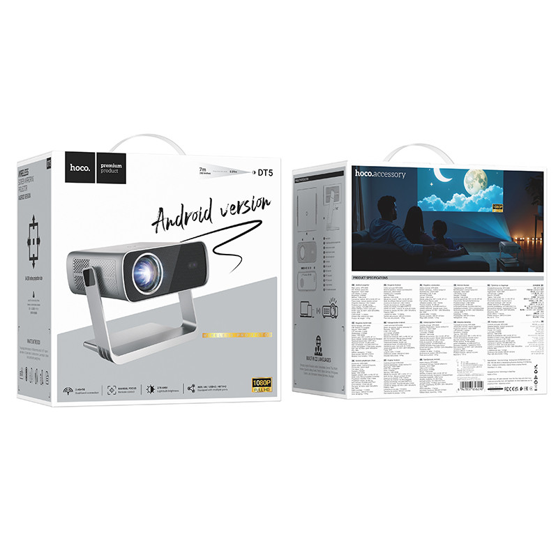Проектор HOCO DT5 Smart electric focus projector(1080P Android version) (6942007656290)