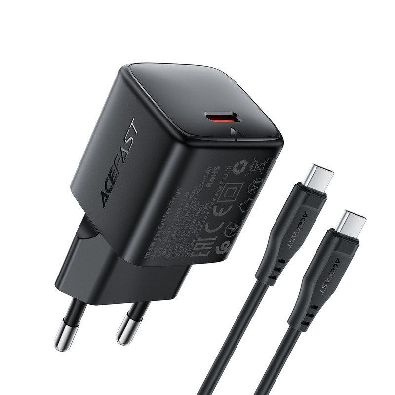 Мережевий зарядний пристрій ACEFAST A118 PD30W mini GaN USB-C fast charger Black (6974316285175)