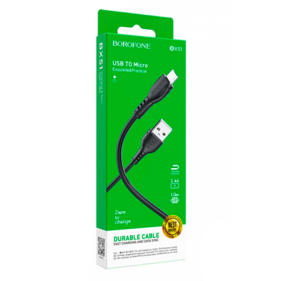 Кабель BOROFONE BX51 Triumph Micro-USB 1m 2.4A Black (6931474743916)