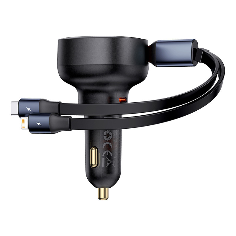 Автомобільний зарядний пристрій Baseus Enjoyment Pro Car Charger C+Retractable C & iP Cable 60W Cluster Black (C00057802111-00)