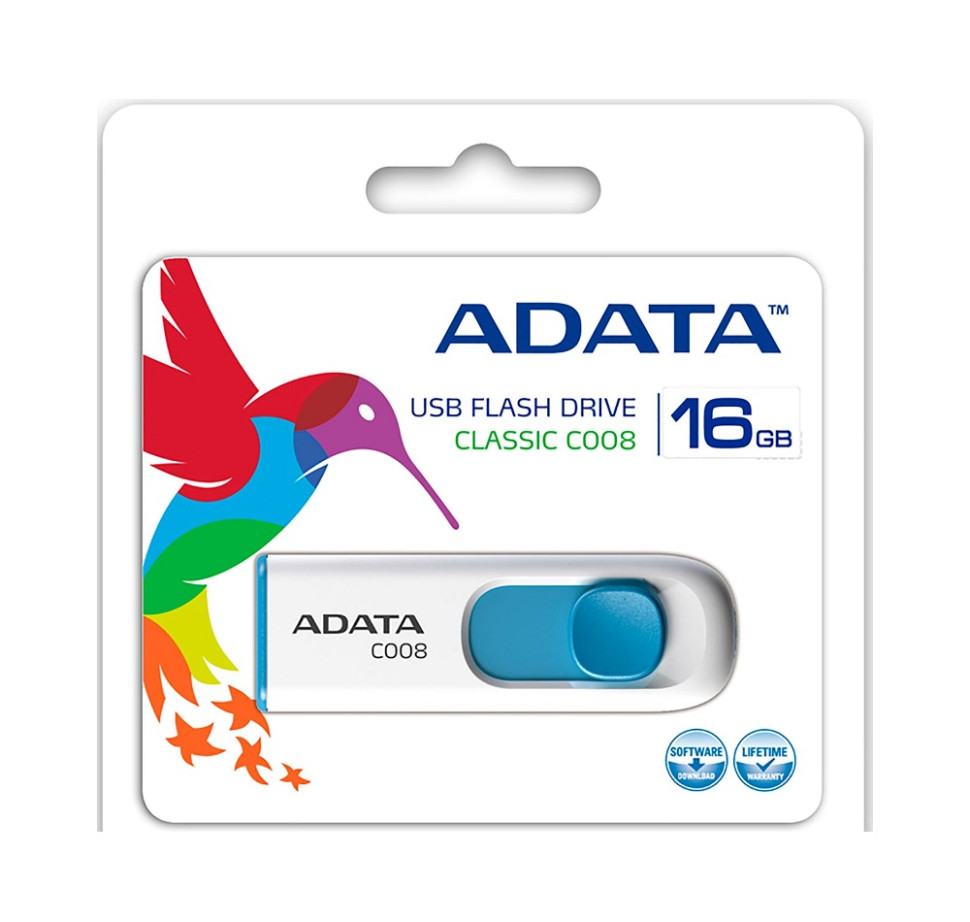 Флеш-накопичувач ADATA USB 2.0 C008 16Gb White/Blue (AC008-16G-RWE)
