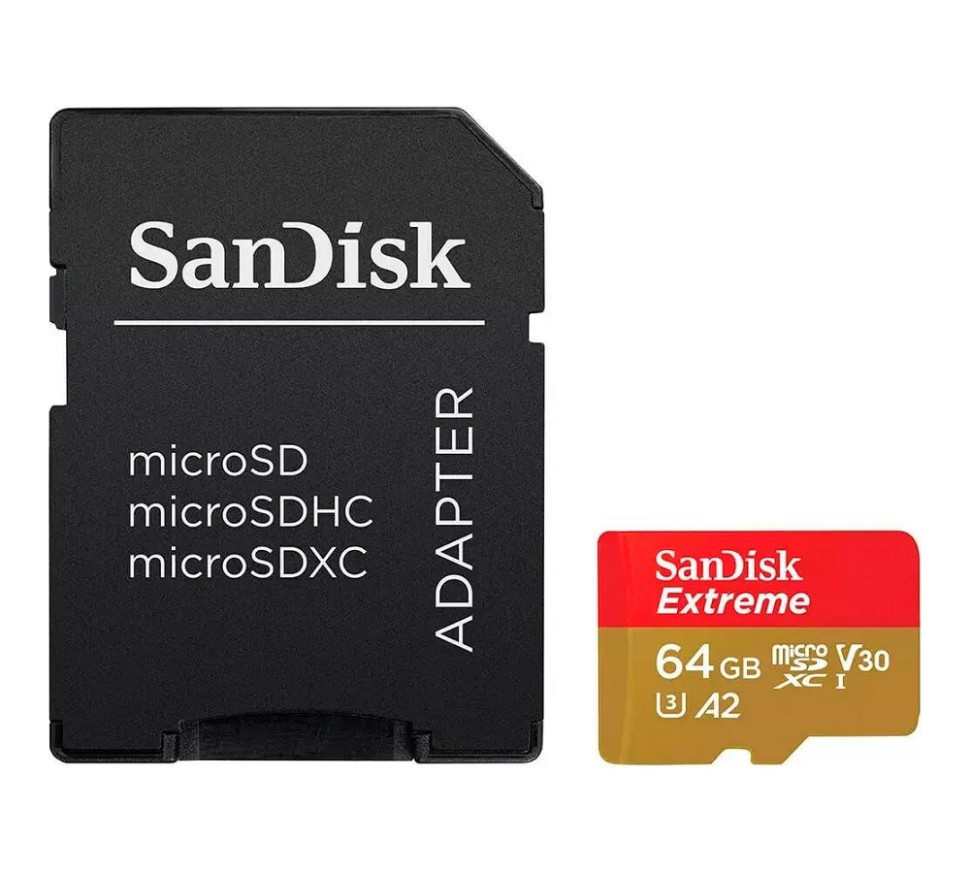 Карта пам'яті microSDXC (UHS-1 U3) SanDisk Extreme For Action Cams and Drones A2 64Gb class 10 V30 (R170MB/s,W80MB/s) (adapter) (SDSQXAH-064G-GN6AA)