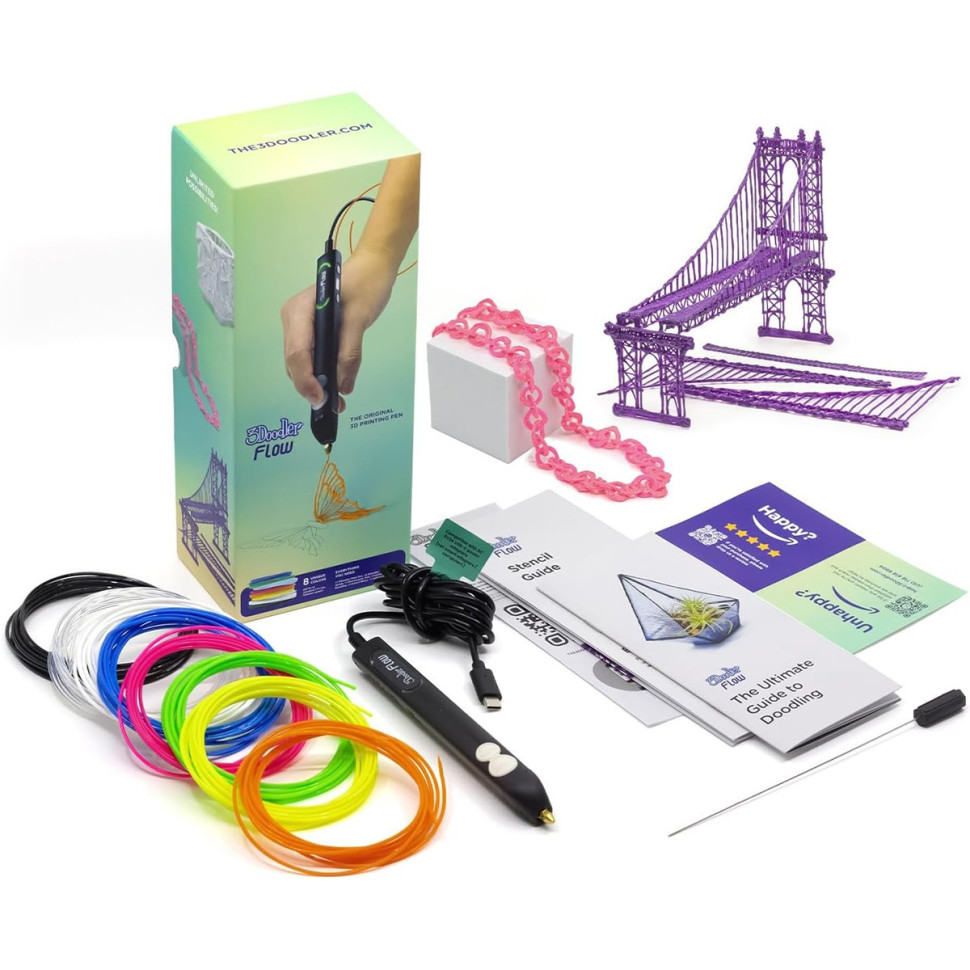 3D-ручка 3Doodler Flow для проф. використання  -  СИНЯ (8 стрижнів, аксесуари)