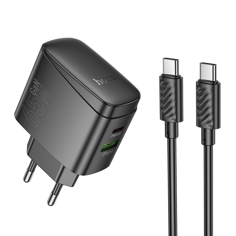 Мережевий зарядний пристрій з кабелем HOCO CS63A Bright PD65W(1A1C) charger set (C to C)(EU) Black (6942007638487)
