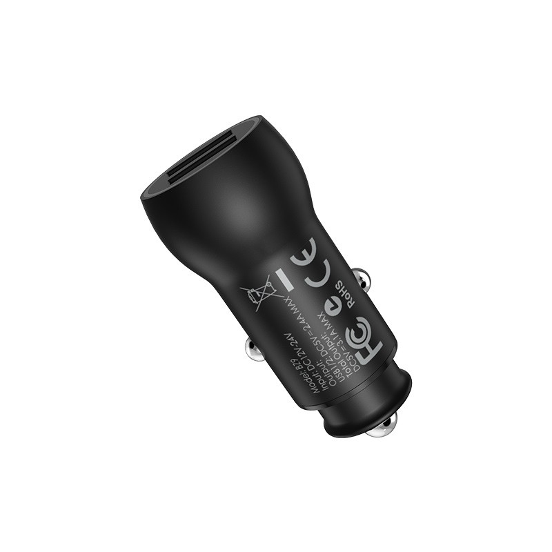 Автомобільний зарядний пристрій BOROFONE BZ9 Wise route dual port car charger Black (6931474700131)