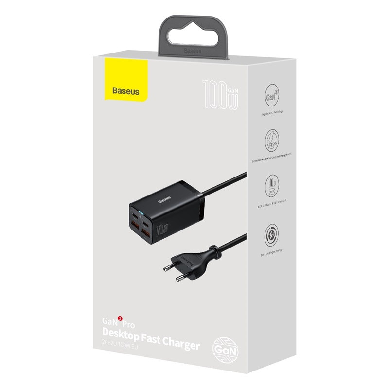 Мережевий зарядний пристрій Baseus GaN3 Pro Desktop Fast Charger 2U+2C 100W EU Black (CCGP000101)
