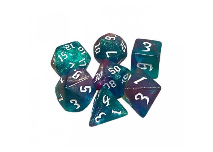 Набір кубиків Double Color Glitter 7 Dice Set - Aqua-Purple (7 шт.) (g7dglitdc02)