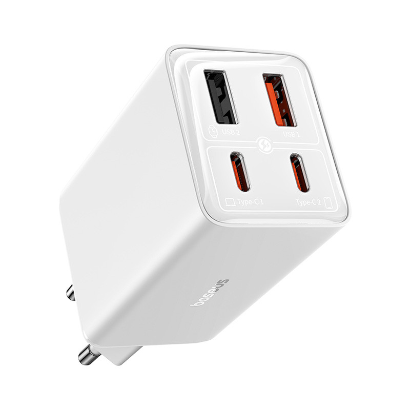 Мережевий зарядний пристрій Baseus GaN6 Pro 65W (2 Type-C+2 USB) (кабель 1 метр Кабель Type-C to Type-C 100W) (Колір білий)