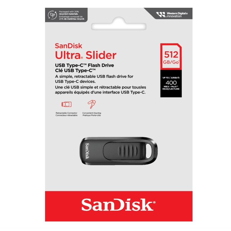 Флеш-накопичувач SanDisk USB 3.2 Gen1 Ultra Slider Type-C 512Gb (400 Mb/s) (SDCZ480-512G-G46)