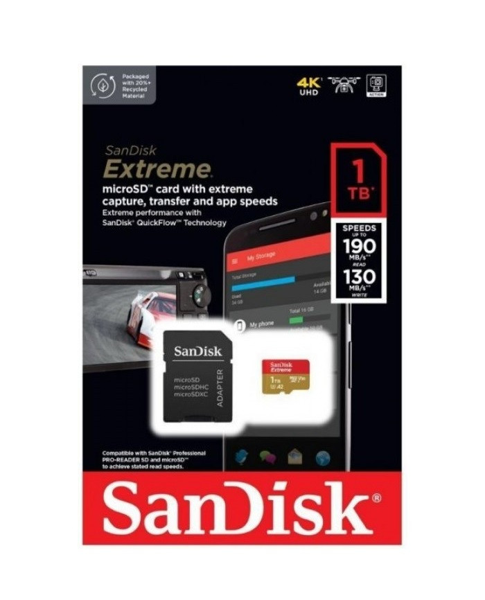 Карта пам'яті microSDXC (UHS-1 U3) SanDisk Extreme A2 1TB class 10 V30 (R190MB/s,W130MB/s) (adapter SD) (SDSQXAV-1T00-GN6MA)