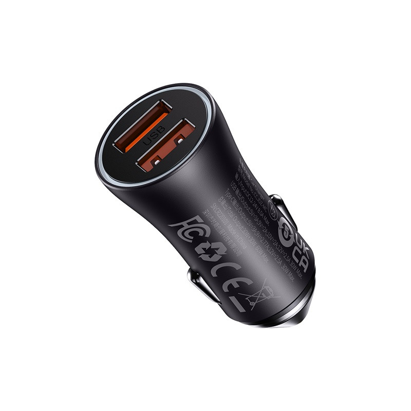 Автомобільний зарядний пристрій Baseus Golden Contactor Max Dual Fast Charger Car Charger U+U 60W Dark Gray (CGJM000013)