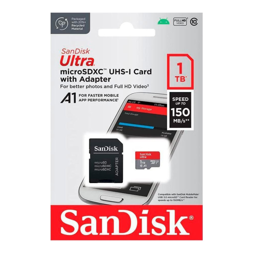Карта пам'яті microSDXC (UHS-1) SanDisk Ultra A1 1TB class 10 (R150MB/s) (adapter SD) (SDSQUAC-1T00-GN6MA)