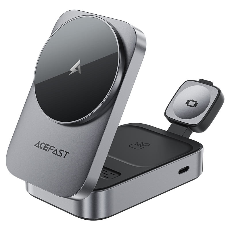 Бездротовий зарядний пристрій ACEFAST E22 Desktop 3-in-1 Wireless Charging holder Metal Gray (6974316284079)