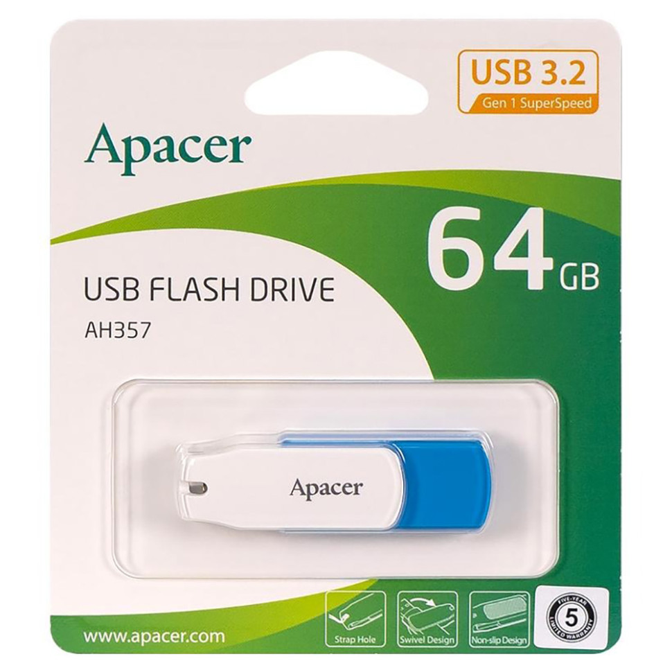 Флеш-накопичувач Apacer USB 3.2 Gen 1 AH357 64GB Blue (AP64GAH357U-1)
