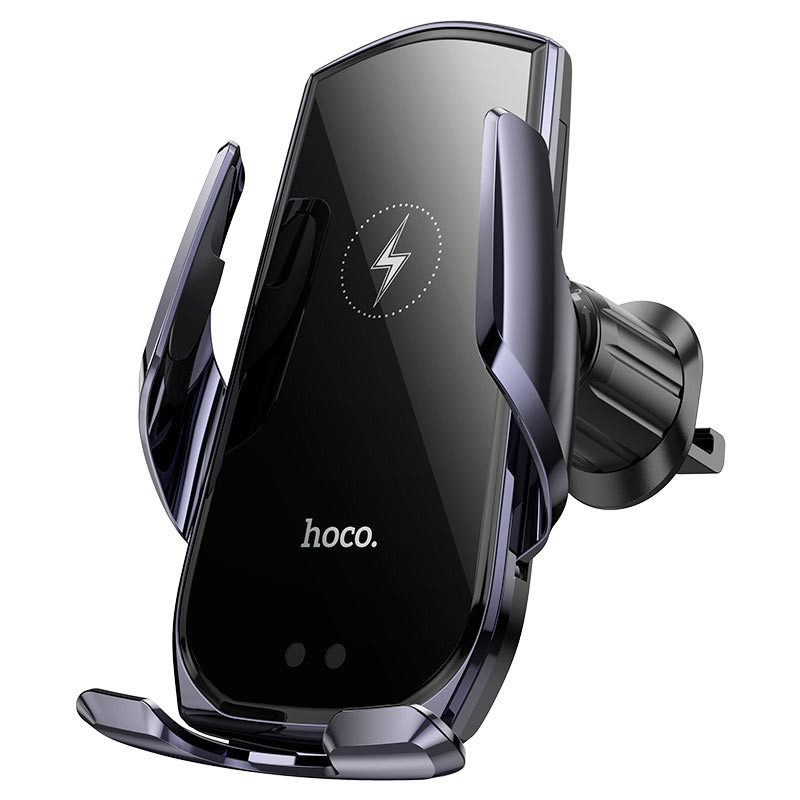 Автотримач для телефона з БЗП HOCO CA202 Plus Enlightener infrared induction wireless charging car holder(air outlet) Black metal gray (6942007623469)