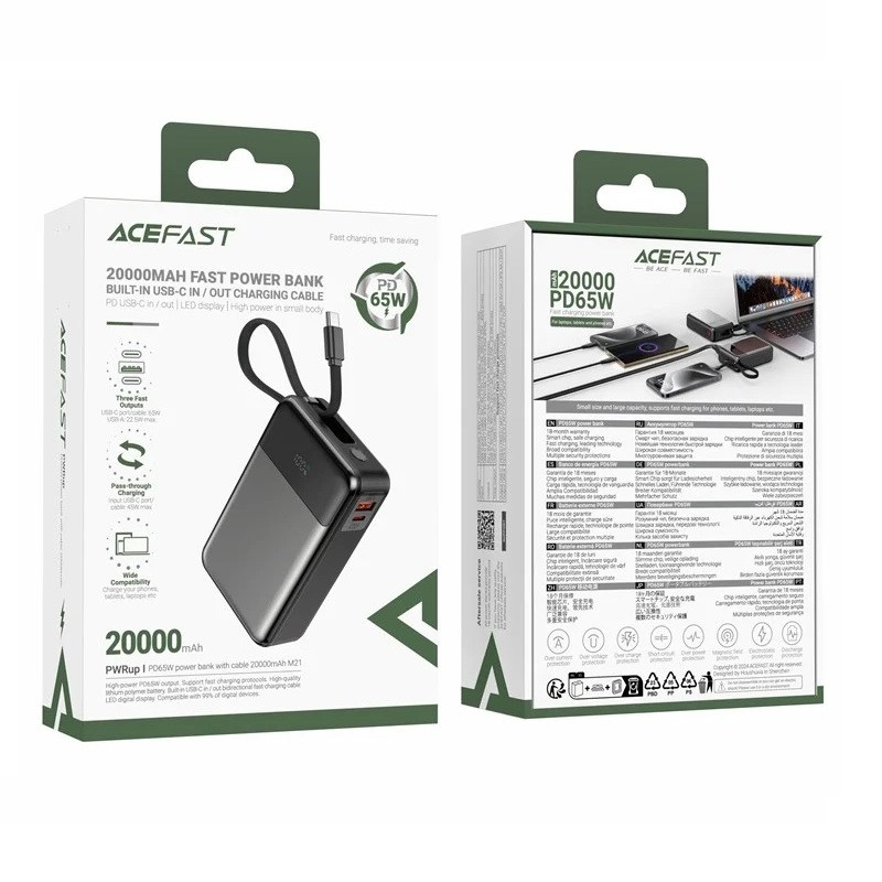 Зовнішній акумулятор ACEFAST M21 PD65W power bank with cable 20000mAh Black (6974316283898)