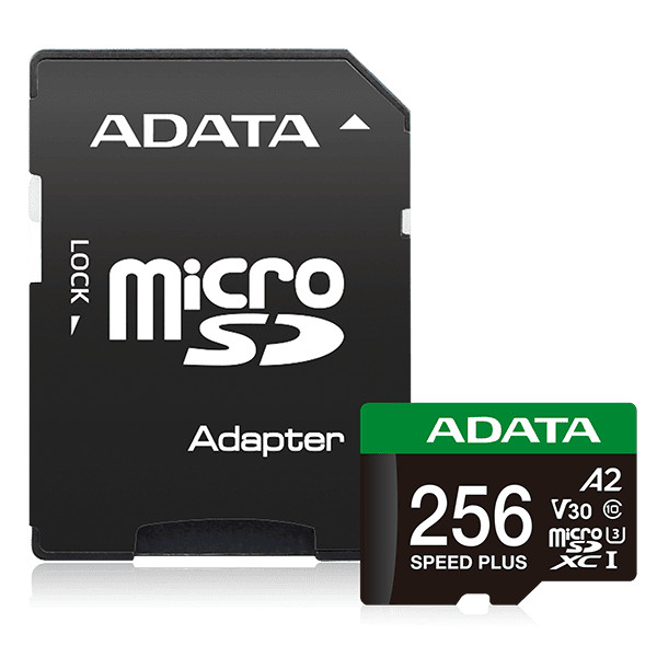 Карта пам'яті microSDXC (UHS-1 U3) A-DATA SPEED PLUS 256Gb Class 10 V30 A2 (R-180Mb/s W160Mb/s) (adapter SD) (UD256GUI3V30A2SP-RA1)