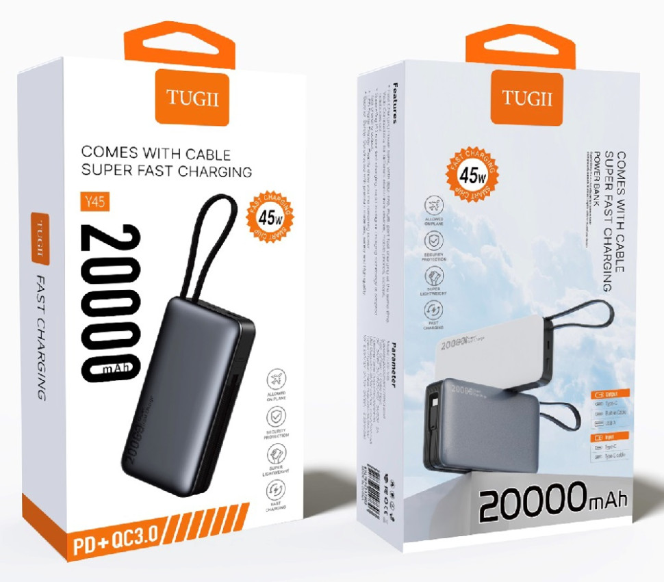 Зовнішній акумулятор WUW Y45 （PD22.5W quick charge) 20000mAh Black (Y45)