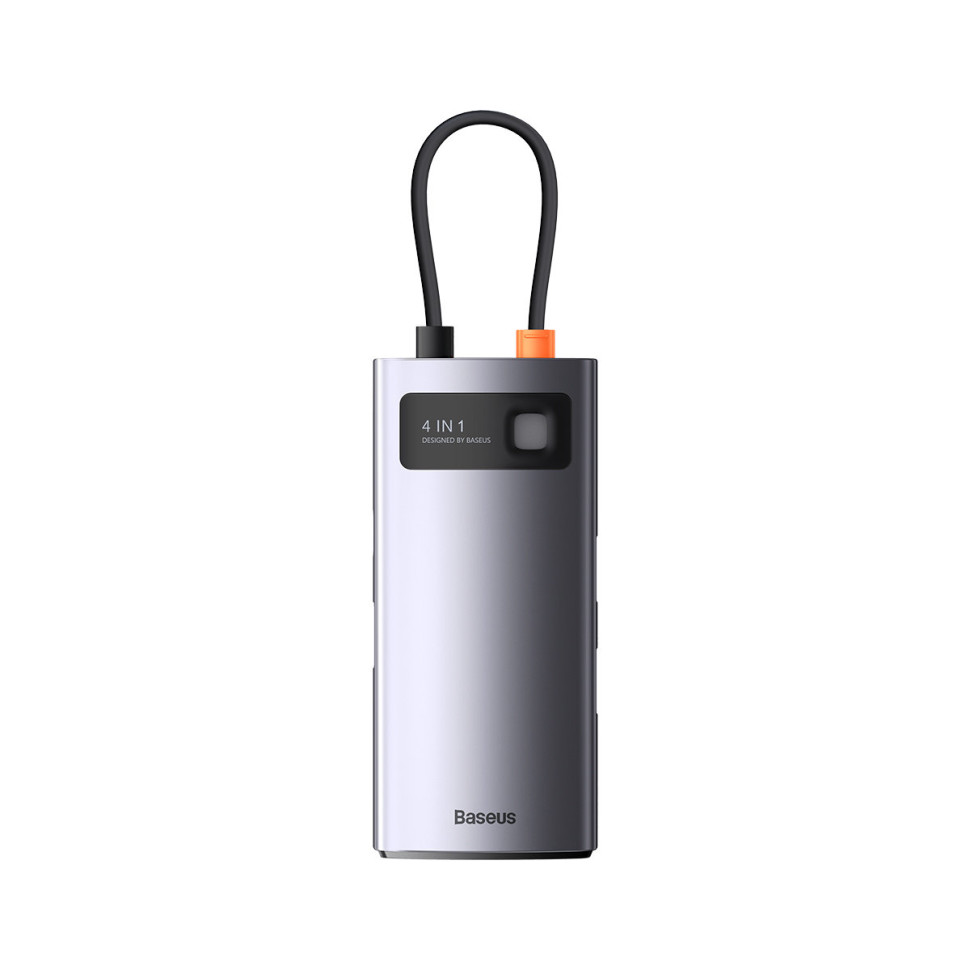 USB-хаб Baseus Metal Gleam Series 4-in-1 Multifunctional Type-C HUB Docking Station Gray （Type-C to USB3.0*3+RJ45*1） (WKWG070113)