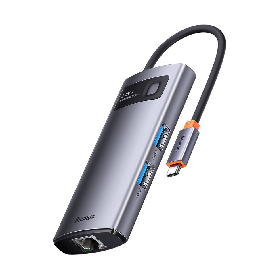 USB-хаб Baseus Metal Gleam Series 4-in-1 Multifunctional Type-C HUB Docking Station Gray （Type-C to USB3.0*3+RJ45*1） (WKWG070113)