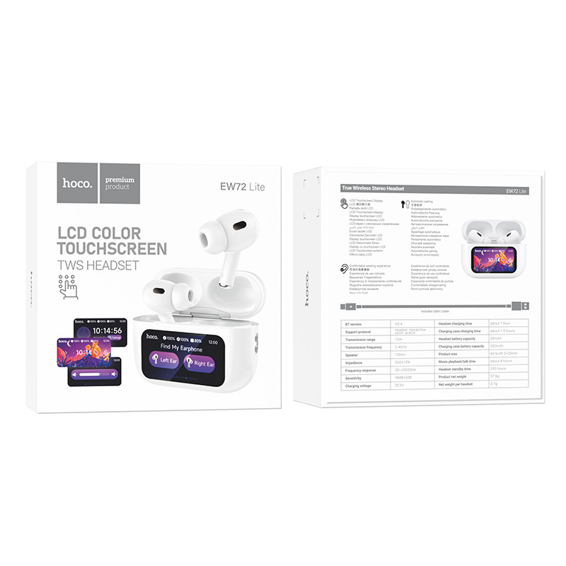 Бездротові навушники HOCO EW72 Lite Soar true wireless touch screen BT headset White (6942007651004)