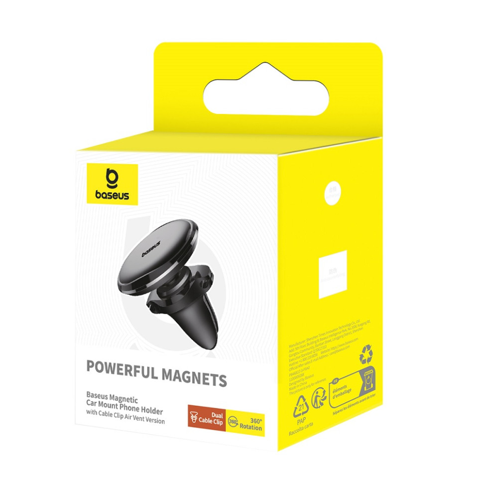 Автотримач для телефона Baseus Magnetic Car Mount Phone Holder with Cable Clip Air Vent Version Cluster Black (C40141201113-00)