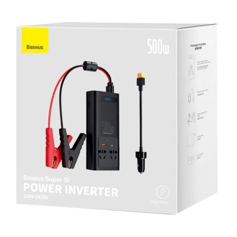 Автомобільний інвертор Baseus Super Si Power Inverter 500W (220V CN/EU ) Black (CGNB000101)