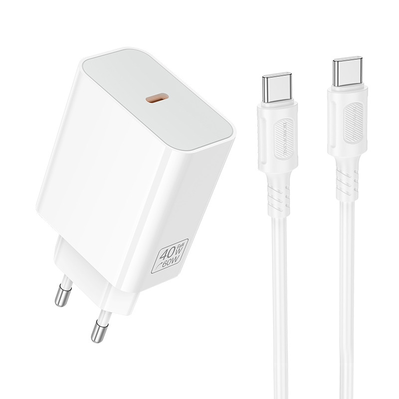 Мережевий зарядний пристрій BOROFONE BA109A Star single port PD40W charger set (C to C) (EU) White (6941991126895)