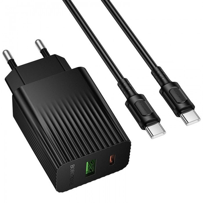 Мережевий зарядний пристрій BOROFONE BAS76A Source PD30W+QC3.0 charger set(C to C) Black (6941991122910)