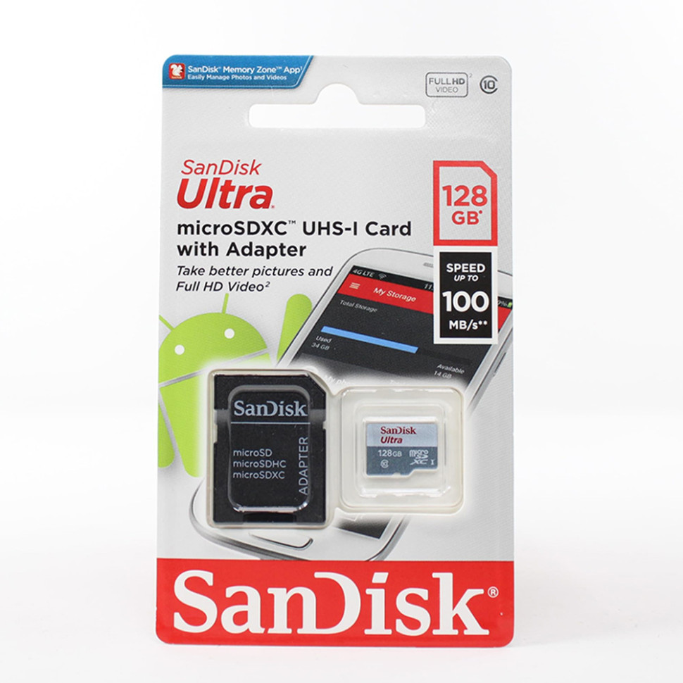 Карта пам'яті microSDXC (UHS-1) SanDisk Ultra 128Gb class 10 A1 (100Mb/s) (adapter SD) (SDSQUNR-128G-GN3MA)