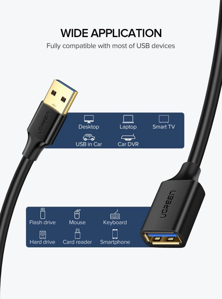 Подовжувач UGREEN US129 USB 3.0 Extension Male Cable 2m (Black) (UGR-10373) (UGR-10373)