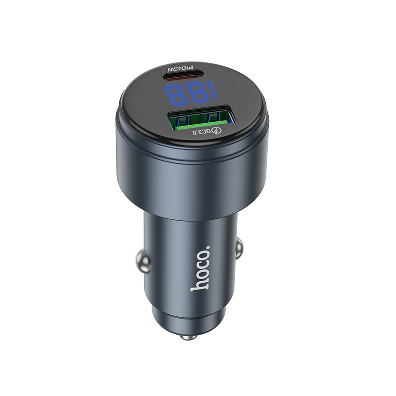 Автомобільний зарядний пристрій HOCO Z57B Glorious 63W dual-port digital display PD45W+QC3.0 car charger Metal Gray (6942007633161)