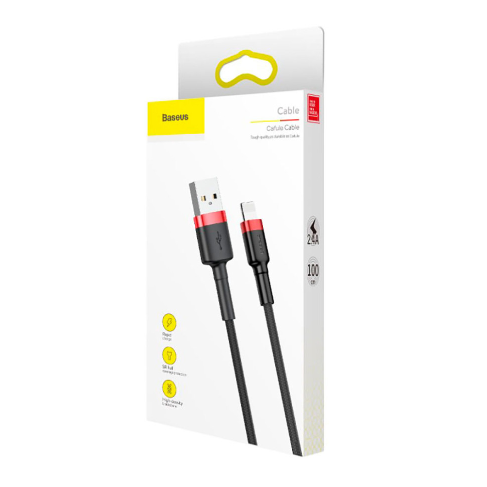 Кабель Baseus Cafule Cable USB For Lightning 2.4A 1m Red+Black (CALKLF-B19)
